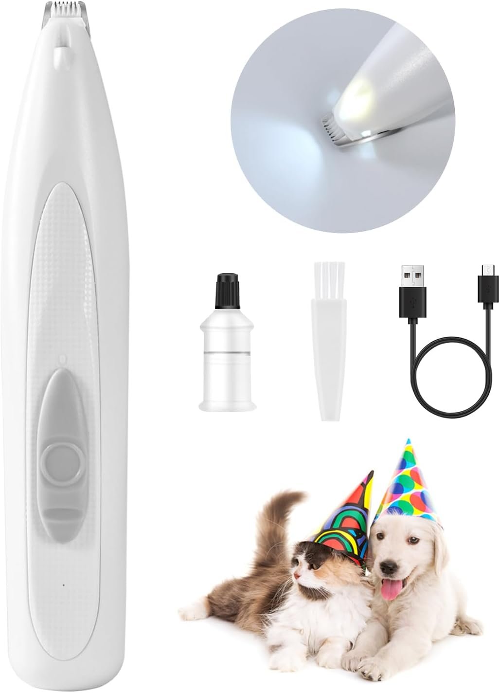 Dog Paw Trimmer with LED Light, Rechargeable Cordless Electric Grooming Clippers, Low Noise Pet Hair Shaver for Small Dogs Cats Trimming Around Paws, Eyes, Ears, Face, Rump