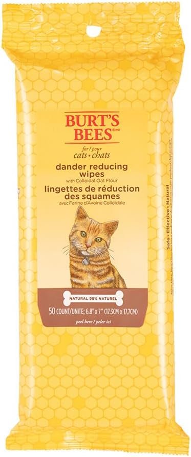 Burt's Bees for Pets Cat Dander Wipes with Colloidal Oat Flour, 98% Natural Origin Formulas, Cat Dander Remedy, Cat Wipes for Allergy Relief, Cat Dander Wipes, 50ct