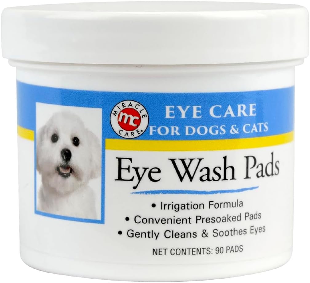 Miracle Care Eye Wash Pads - 90 count; Eye Care for Dogs and Cats, Soft Pet Wipes for Gently Cleaning Eyes, Sterile Cat and Dog Wipes Formulated to Remove Eye Debris