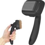Self Cleaning Shedding Brush - Skin Friendly Grooming Tool for Dogs, Cats, and Puppies, Deshedding and Hair Removal for Long and Short Haired Pets, Black