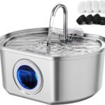 Cat Water Fountain Stainless Steel: 108oz/3.2L Cat Fountain for Drinking- Pet Water Fountain for Cats Inside - Automatic Cat Water Dispenser Bowl - Cat Feeding & Watering Supplies - Water Level Window