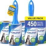 PetLovers Extra Sticky Lint Roller Mega Value Set 450 Sheets for Pet Hair Removal and Clothes, Dog and Cat Lint Remover 5 Pack