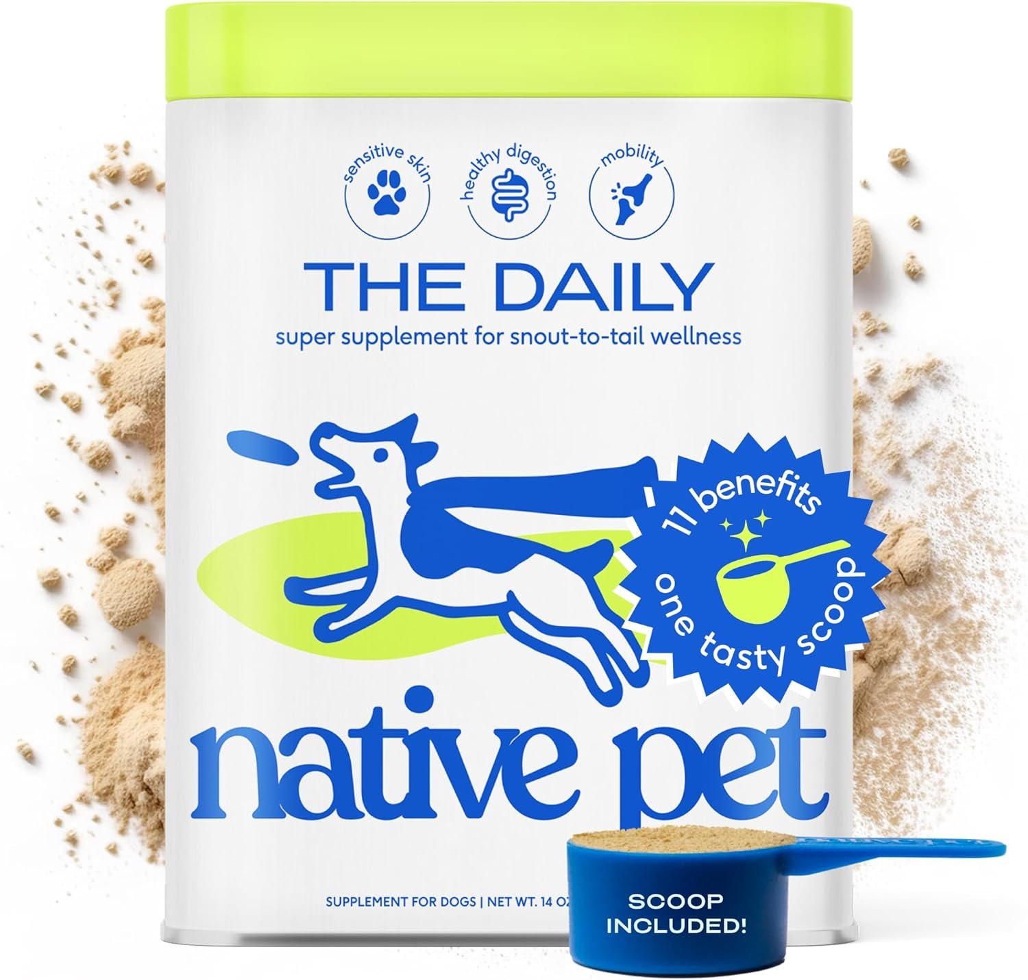 Native Pet Dog Vitamins & Supplements - 60 Scoops - 11-in-1 Multivitamin for Dogs with 21 Supplements & Vitamins – Nutritious Food Topper Powder - Pet Health & Puppy Essentials - 60 Scoops