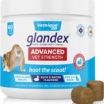 Vetnique Glandex Anal Gland Soft Chew Treats with Pumpkin for Dogs Digestive Enzymes, Probiotics Fiber Supplement for Dogs Boot The Scoot (Advanced Strength Duck/Bacon Chews (Vegetarian), 60 Ct)