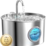 Cat Water Fountain Stainless Steel: 74oz/2.2L Cat Fountain for Drinking - Pet Water Fountain for Cats Inside - Quiet Cats Water Bowl Dispenser - Kitty Drinking Fountains - for Pets& Small Animals