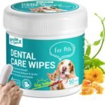 Dog Dental Care Finger Wipes - Teeth Cleaning Finger Wipes for Dog & Cats - Tooth Brushing Kit Dental Wipes for Dog - Reduces Plaque & Freshens Breath (50 PCS, Unscented)