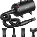 Dog-Hair-Dryer, 5.2HP/ 3800W High Velocity Pet Blow Dryer with Heater for Grooming, Speed Temperature Adjustable Dog Blower Grooming Dryer with 4 Nozzles