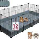 12 Panels Small Animal Playpen,Pet Playpen with Waterproof Mat,C&C Cage for Guinea Pigs,Puppy Play Pen,Bunny Playpen,Indoor Outdoor Portable Metal Wire Yard Fence