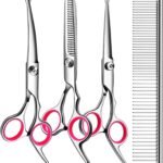 5 in1 Dog Grooming Scissors Kit, Professional Dog Scissors for Grooming with Safety Round Tips, Titanium Coated Grooming Shears for Dogs Cat Pet At Home