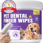 No-Rinse Dog Dental Care Wipes, Cat & Dog tooth brushing kit, Dog Wipes for Pet & Cat Teeth Cleaning, Dog toothbrush Finger Dental Wipes to Remove Plaque & Tartar, Disposable Dog Wipes - 50 Count