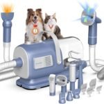Vacuum & Dryer Integrated 7-in-1 Dog Grooming Kit with Hair Clipper, Effective Tools for Home Pet Grooming, Easy Cleanup, Versatile Accessories - Blue Grey