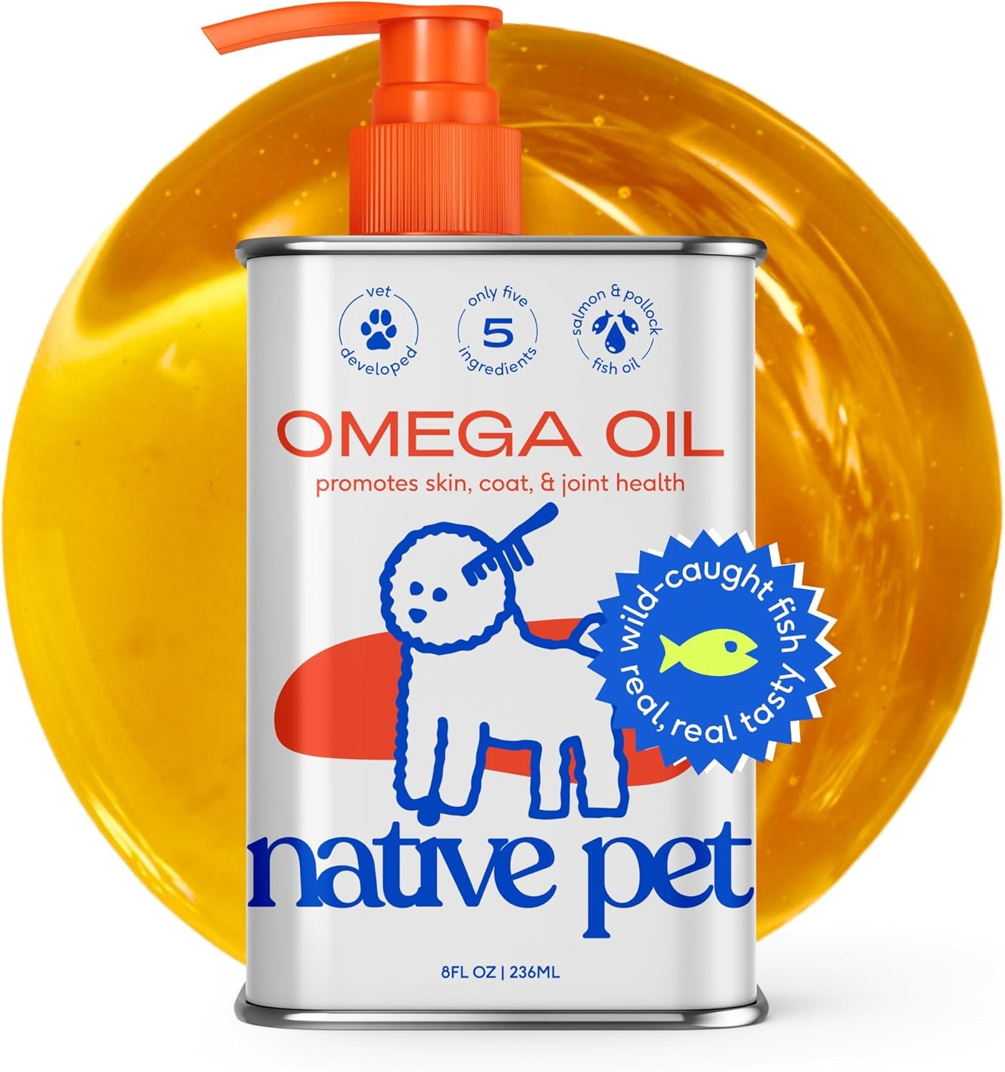 Native Pet Omega 3 Fish Oil for Dogs & Cats - Promotes Healthy Skin, Shiny Coat, & Strong Joints - Made with Wild Alaskan Salmon Oil for Dogs – Tasty, Fast-Absorbing Omega 3 6 9 Liquid Supplement- 8oz