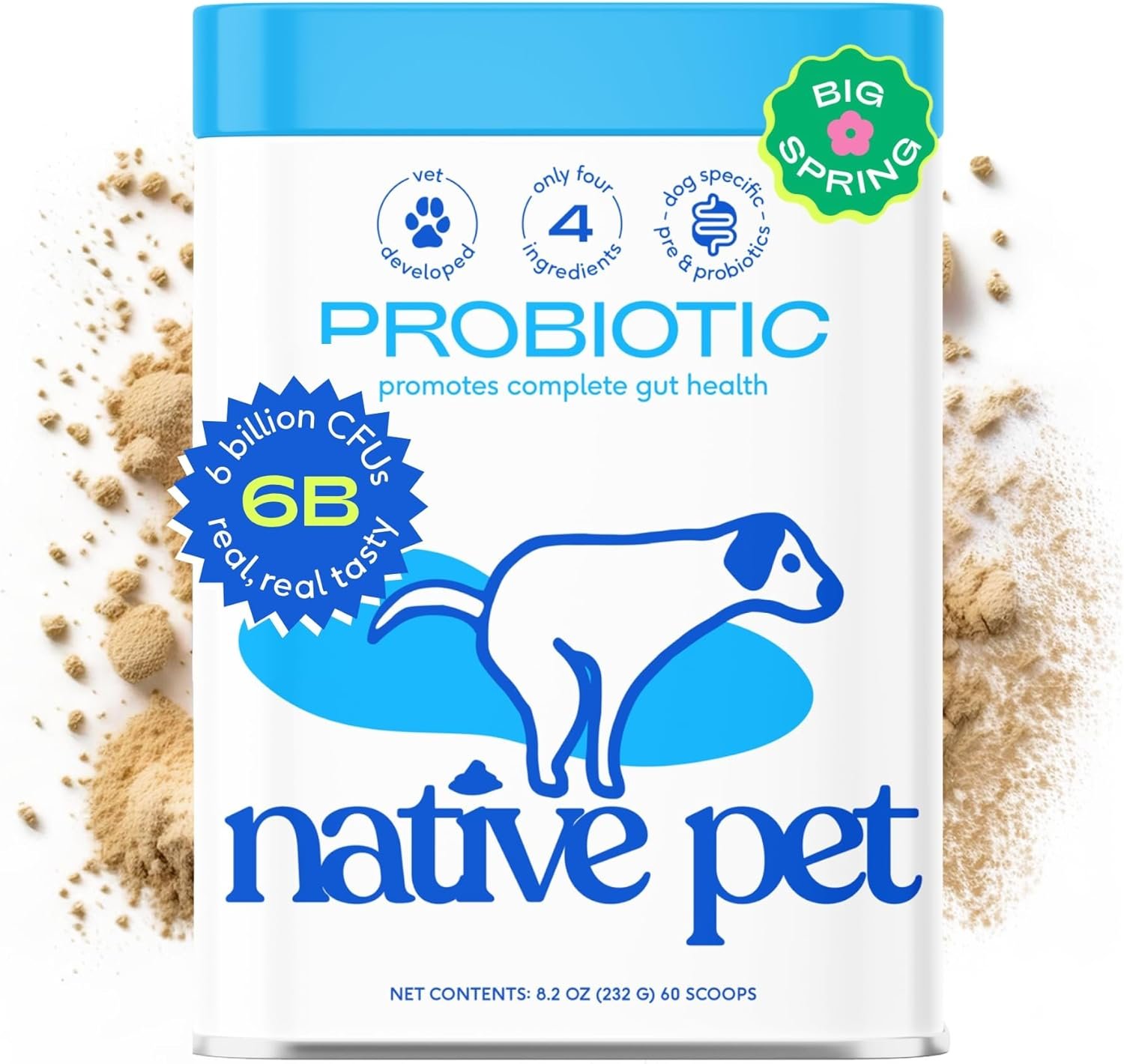 Native Pet Probiotics for Dogs - Dog Probiotics Powder for Digestive Health, Gut Support, & Immune Boost – Vet-Formulated Powder for Maximum Potency with Digestive Enzymes & Prebiotics - 60 Scoops