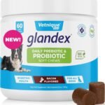 Vetnique Glandex Daily Probiotics for Dogs with Digestive Enzymes and Prebiotics for Optimal Gut Health & Immune Support with Fiber, All Natural Bacon Flavor Soft Chews, 60 Dog Probiotic Chews