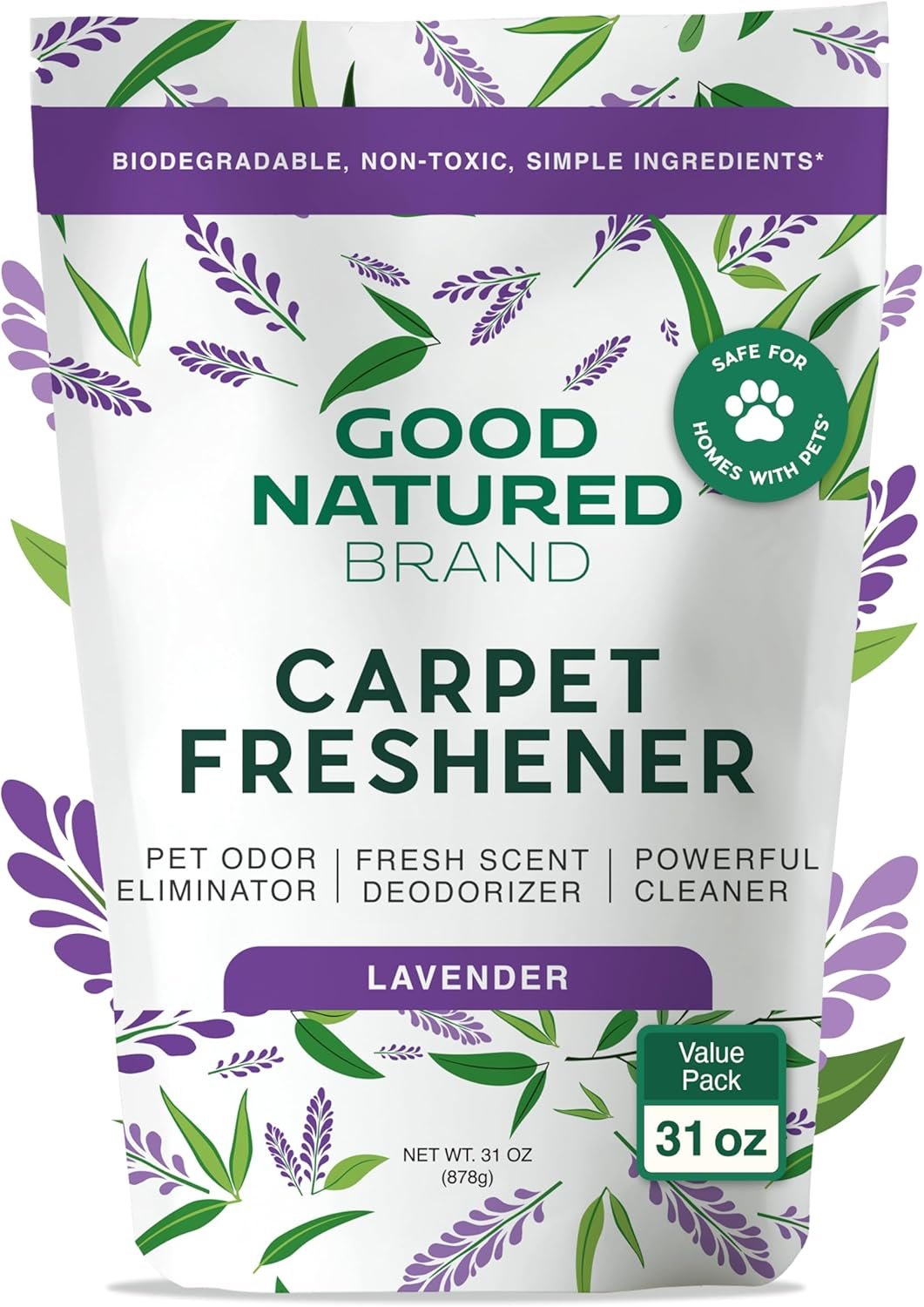 Good Natured Brand | Carpet Freshener & Deodorizer Powder | 31 oz Pet Odor Eliminator for Strong Odor & Pet Urine | Fresh Natural Lavender Scent | Safe for Homes with Pets