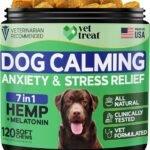 Hemp Calming Chews for Dogs - Dog Anxiety Relief -Made in USA- Hemp Oil + Melatonin Treats - Separation Anxiety, Barking, Travel - Dog Calming Chews - 120 Soft Treats - Chicken