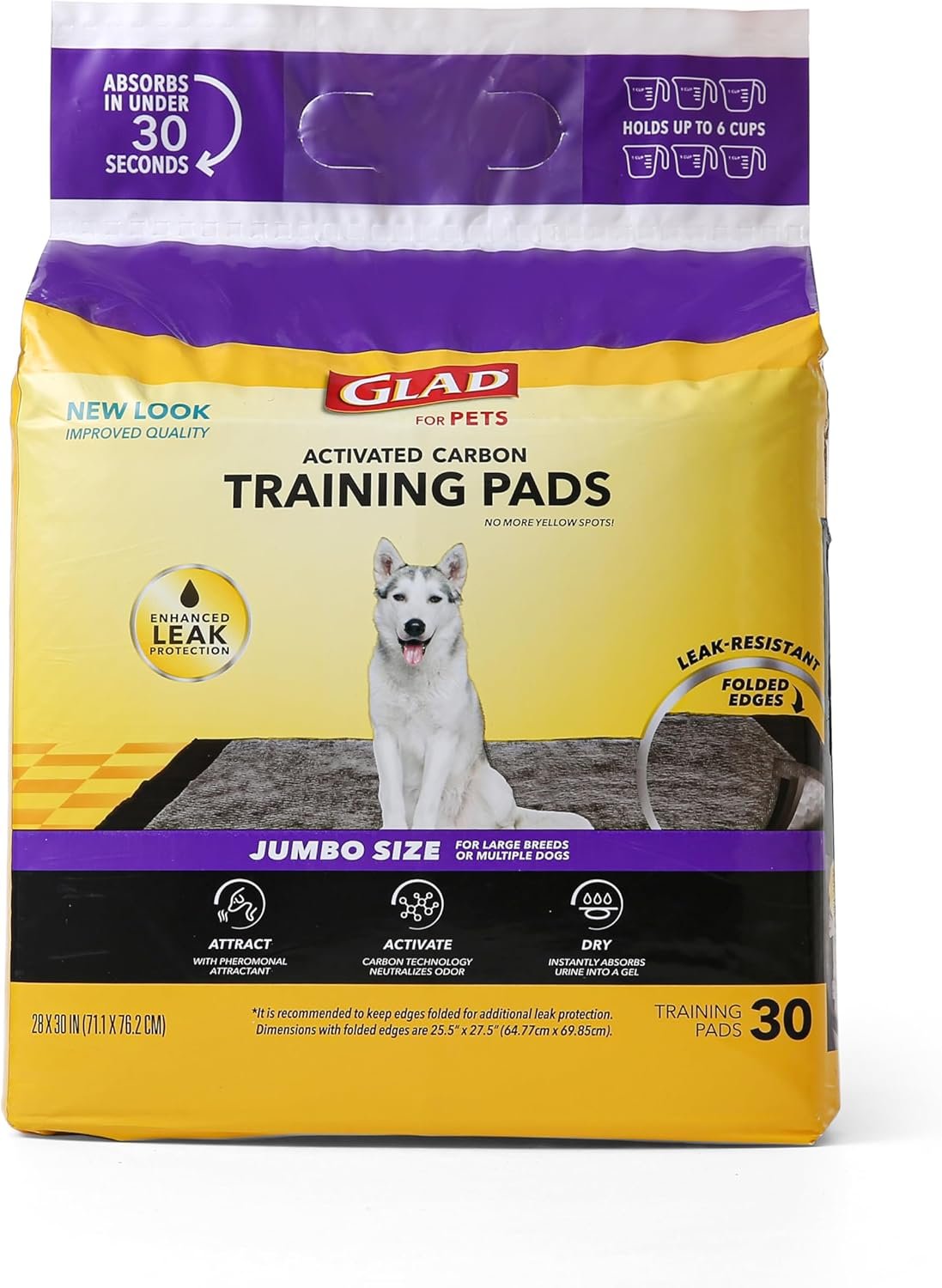 Glad for Pets Extra Large Charcoal Dog Training Pads - Absorbent Disposable Pee Pads for Dogs, Cats & Puppies - Jumbo-Size Potty Pads that Neutralize Urine Instantly - 30 Count Pet Supplies