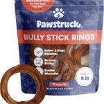 Pawstruck All-Natural 4" Bully Stick Rings for Dogs - Rawhide-Free, 100% Beef, Single Ingredient Dental Chew Bones - Fully Digestible, Low Odor - 10 Count - Packaging May Vary
