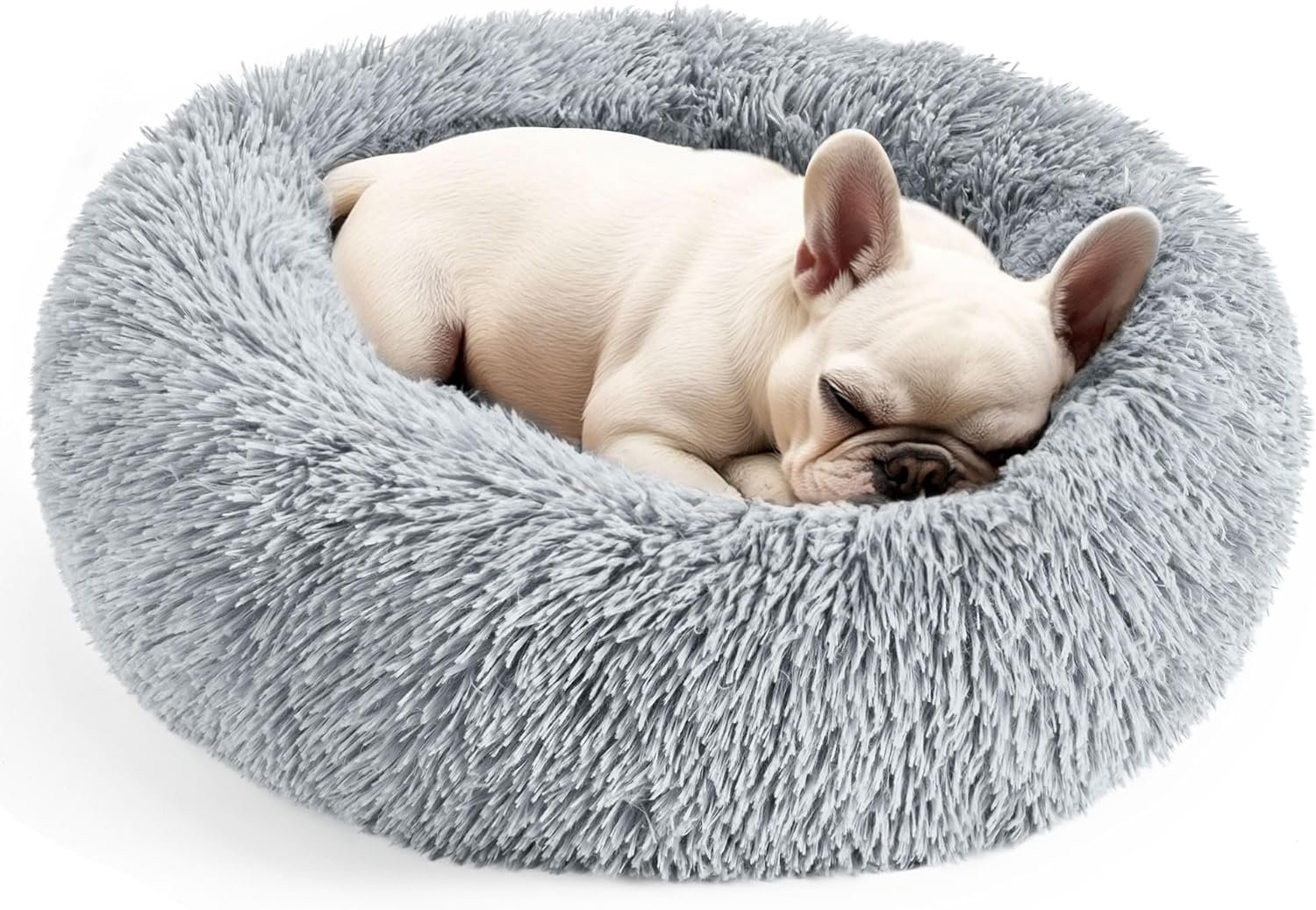 Hoewina Round Fluffy Pet Bed - Donut Bed for Puppies and Kittens, 20in for Indoor Dogs and Cats (Light Grey)ort Render