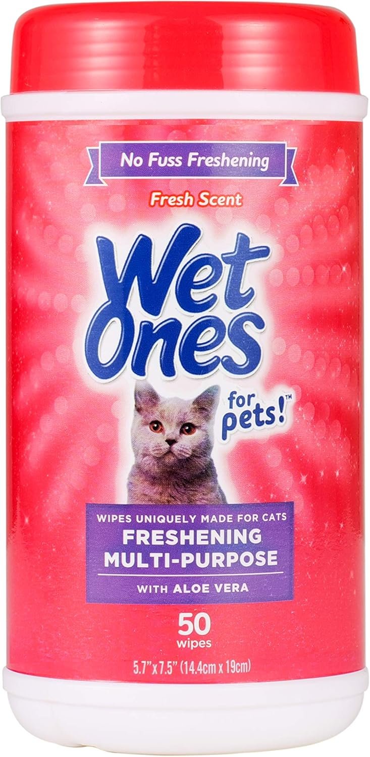 Wet Ones for Pets Cat Cleaning Wipes - Fresh Scent Cat Grooming Wipes with Aloe Vera - Safe Cat Hygiene Supplies - Cat Fur Cleaner - Cat Dander Wipes - Kitten Wipes - Pet Cleaning Supplies - 50 Count