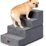 EHEYCIGA Dog Stairs for Bed 18”H, 4-Step Dog Steps for High Bed, Pet Steps for Small Dogs and Cats, Non-Slip Balanced Pet Ramp Indoor, Grey
