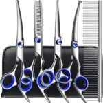 Professional 6 in1 Dog Grooming Scissors Kit, Titanium Coated Dog Scissors for Grooming, Grooming Shears Kit for Dogs Cat Pet At Home
