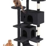 FDW Cat Tree 54in Cat Tower Multi-Level Durable Cat Scratching Post & Cozy Fun Cat Jumping Platform Space Saving Cat Condo Pet Play House for Indoor Cats,Dark Gray