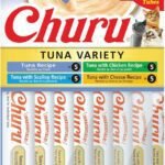 INABA Churu Cat Treats, Lickable, Squeezable Creamy Purée Cat Treat with Green Tea Extract & Taurine, 0.5 Ounces Each Tube, 20 Tubes, Tuna Variety Box
