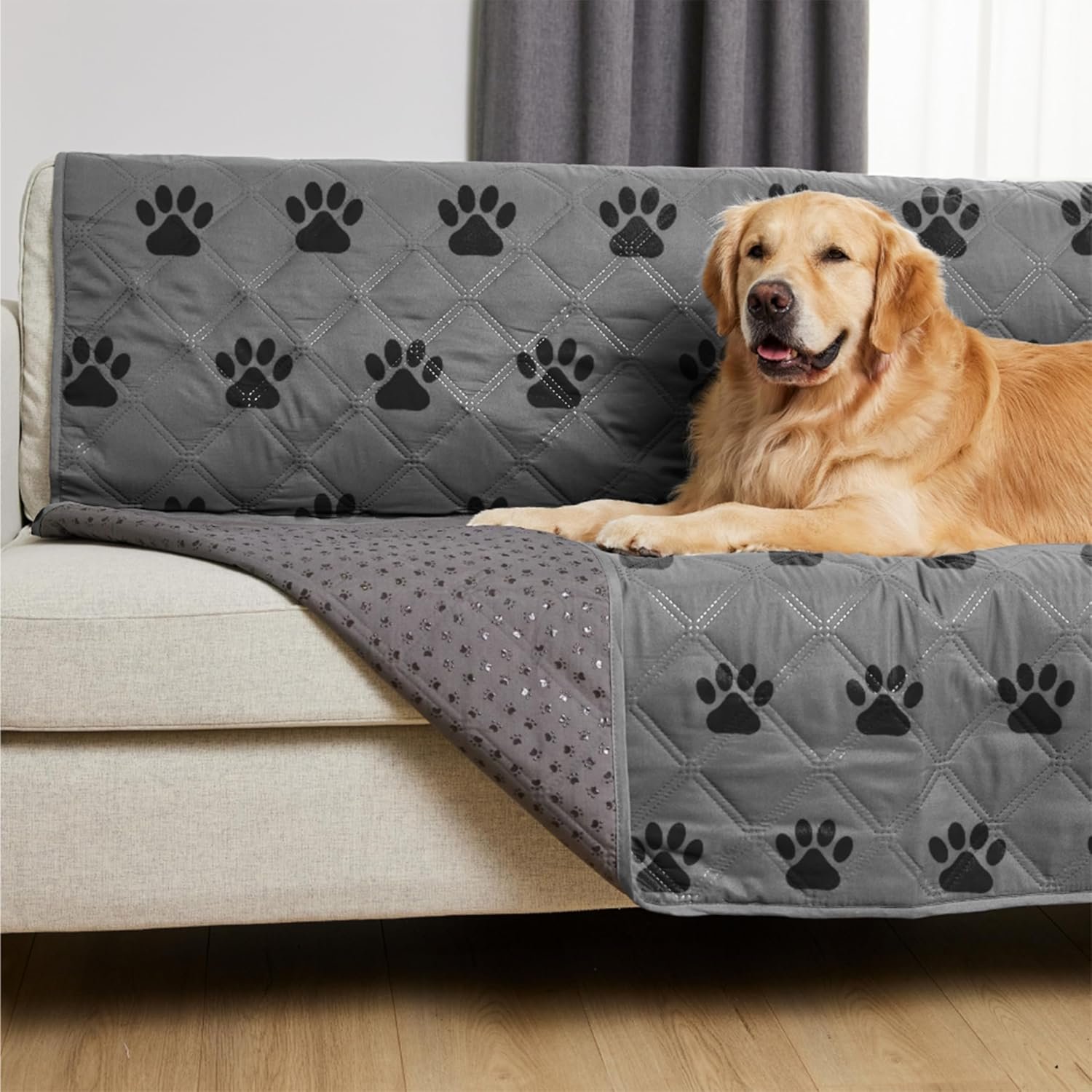 GORILLA GRIP Waterproof Dog Bed Cover, Pet Blanket for Furniture, Sofa, Couch, Crate, Car, Sofa Throw Essential for Cats and Dogs, Tear and Slip Resistant Leakproof Cushion Cover, 40x50 Gray Black Paw