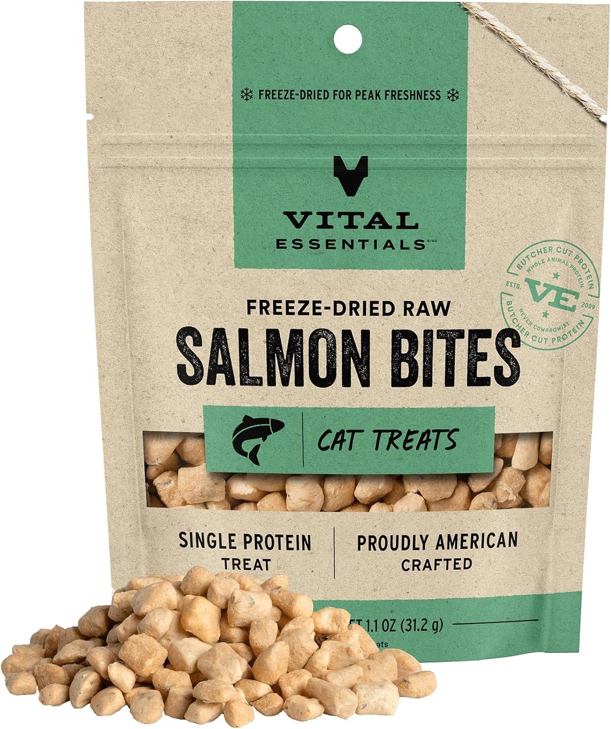 Vital Essentials Freeze Dried Raw Cat Treats, Salmon Bites, 1.1 oz