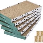 PAWSFANS Cat Scratcher Cardboard Scratch Pad with Box Durable Corrugate Scratching Board Kitty Sofa Lounge Bed Reversible Catnip Included for Indoor Cats,Large (Box, 5pcs)
