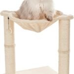 Amazon Basics Cat Condo Tower with Hammock Bed and Scratching Post,Easy to Assemble,Plush Hammock,Interactive Hanging Ball,Durable Sisal Scratch Posts for Indoor Cats, 15.8 x 15.8 x 19.7 Inches, Beige