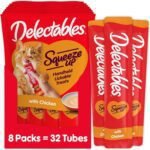 Delectables Squeeze Up Creamy Squeezable Puree, Lickable Wet Cat Treats, Grain Free, No Added Fillers, No By-Products, No Added Preservatives, 0.5 Ounces Tube Chicken Flavor, 32 Tubes Total