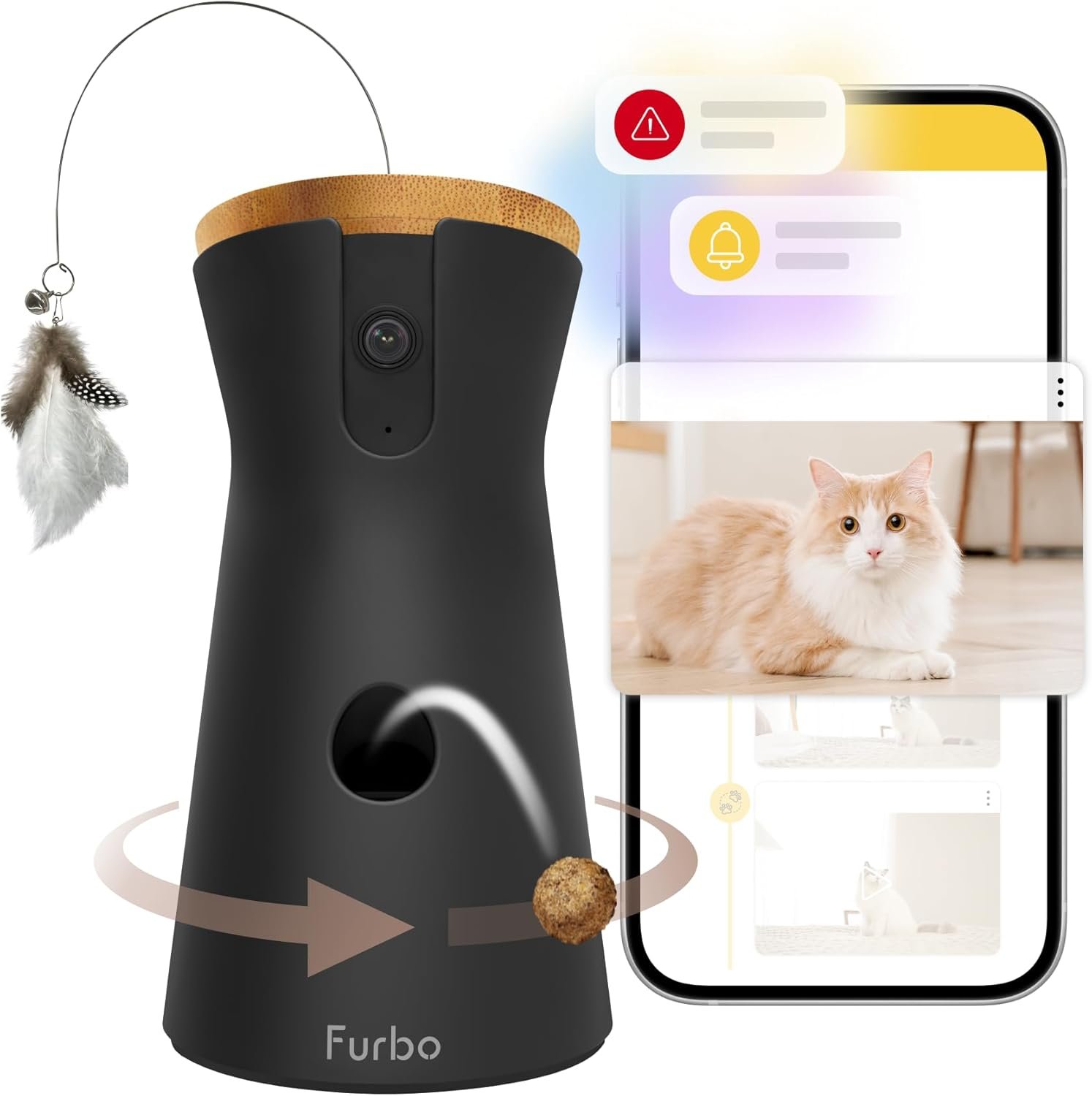 Furbo 360° Cat Camera - Unlock Camera & Smart Features w/Paid Plan: Home Security & Pet Safety Alerts, Rotating Treat Dispenser w/Speaker, Smart Cam w/Phone App (Subscription Required, 3mo Minimum)