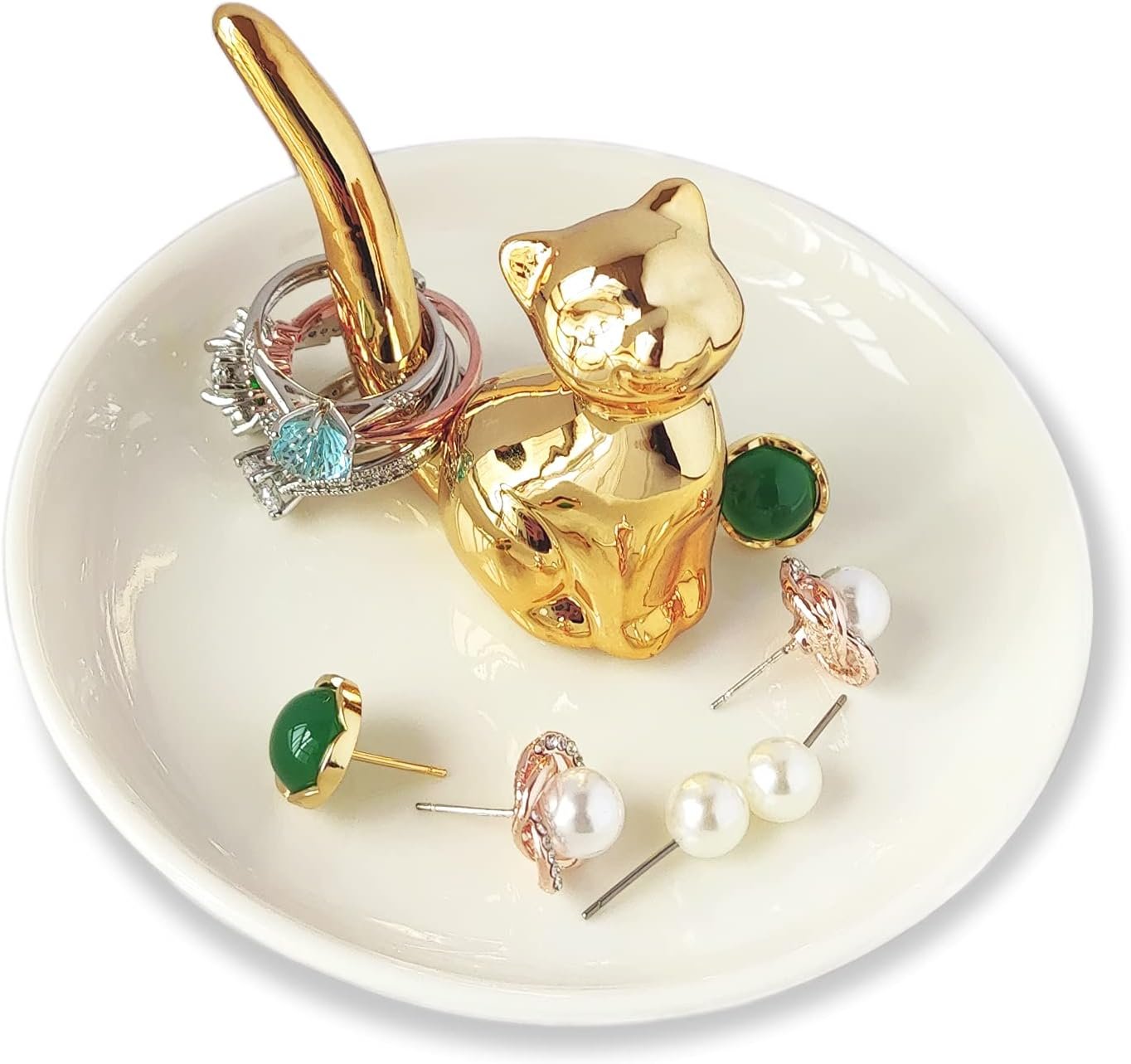 Ring Holder Ceramic Ring Dish for Jewelry Wedding Engagement Cute Ceramic Ring Tray Holder (Cat Style)