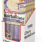 INABA Churu Hairball Control, Functional, Creamy Lickable Purée Cat Treat with Taurine & Vitamin E, 0.5 Ounces Each, 24 Tubes (4 per Pack), Tuna Recipe