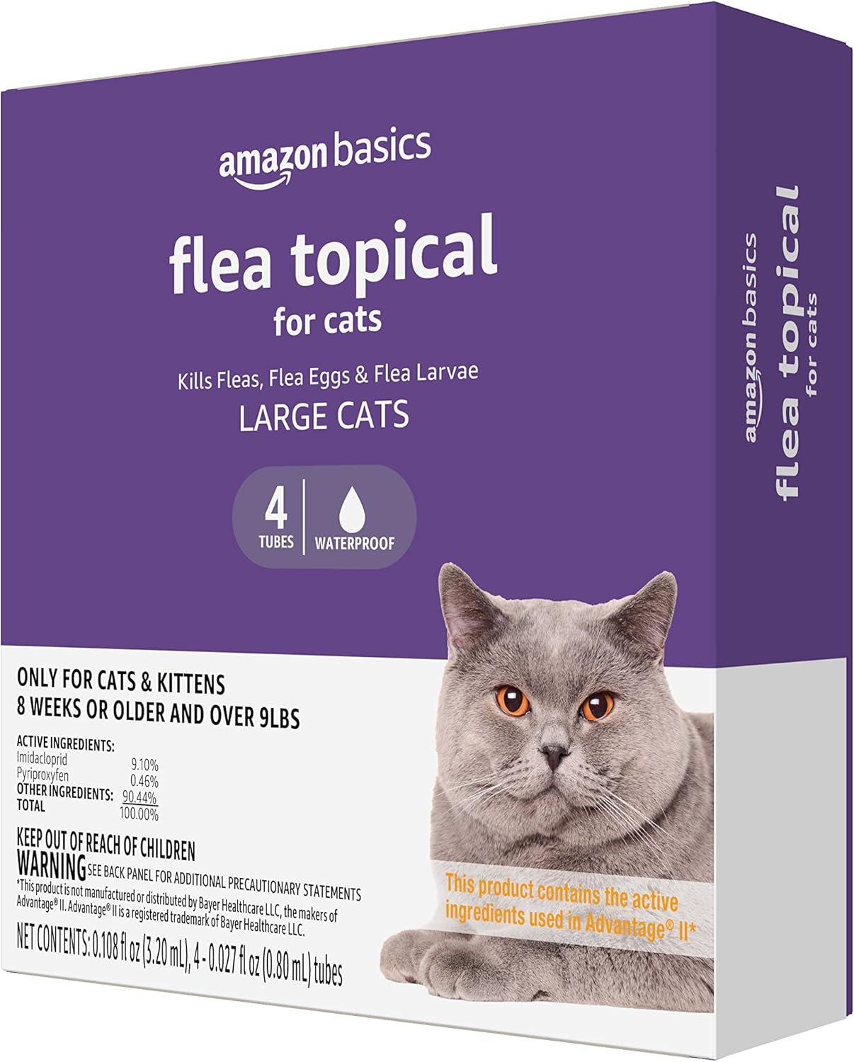 Amazon Basics Topical Flea Treatment for Large Cats (Over 9 Pounds), 4 Count (Previously Solimo)
