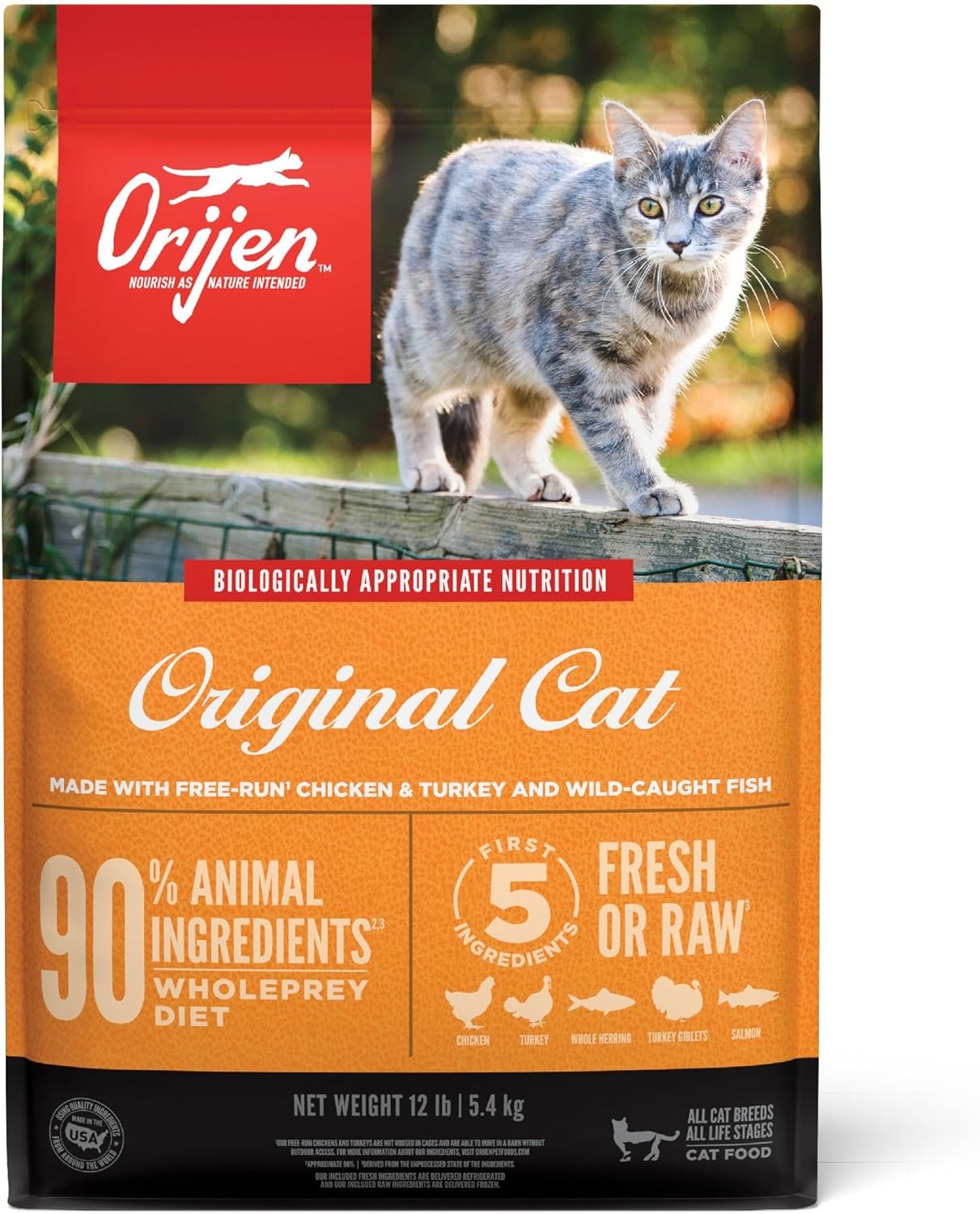 ORIJEN Grain Free High Protein Premium Dry Cat Food Original Recipe, 12lb Bag