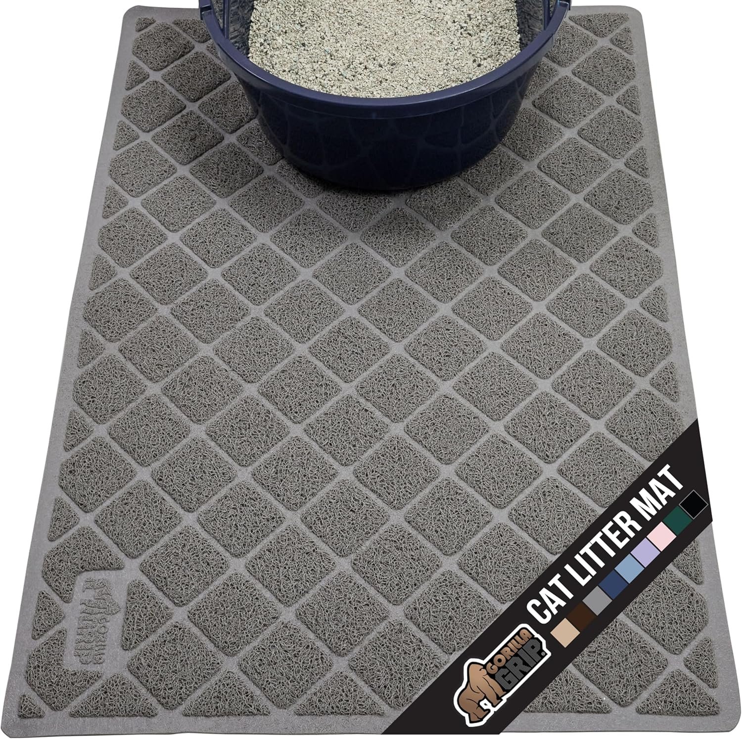 GORILLA GRIP Cat Litter Box Mat, Water Resistant Kitty Litter Trapping Mat, Textured Backing, Easy to Clean, Less Waste and Clean Floors, Kitten Supplies for Indoor Cats, Soft on Paws, 24x17 Gray