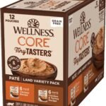 Wellness CORE Tiny Tasters Pate Adult Wet Cat Food, Natural, Protein-Rich, Grain Free, 1.75-Ounce Pouch, 12 Pack, (Land Variety Pack)