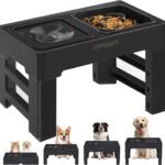 URPOWER 2-in-1 Elevated Slow Feeder Dog Bowls with No Spill Dog Water Bowl 4 Height Adjustable Raised Dog Bowl Non-Slip Dog Food and Water Bowls with Stand for Small Medium Large Dogs, Cats and Pets
